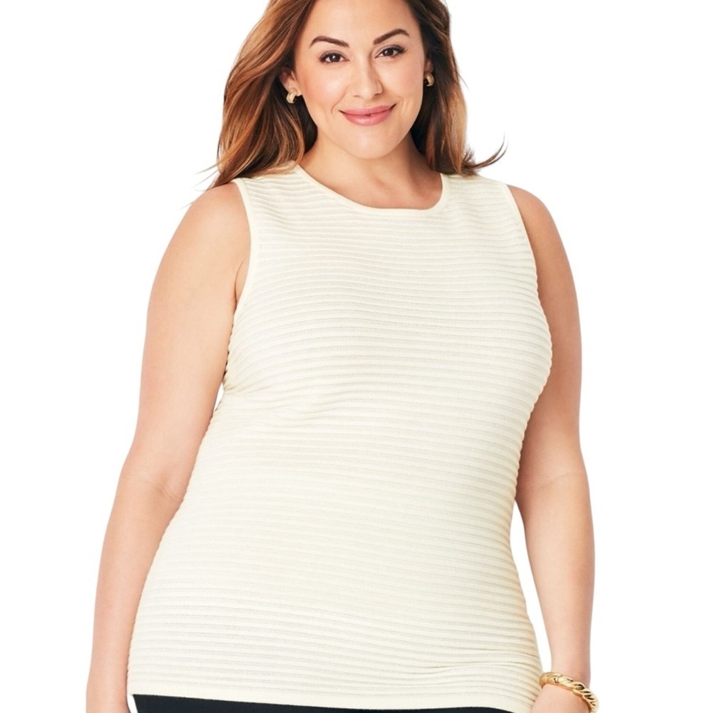Talbots Modern Ottoman Shell Top Knit Cream Textured Size-L EUC